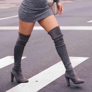 Gray thigh high boots